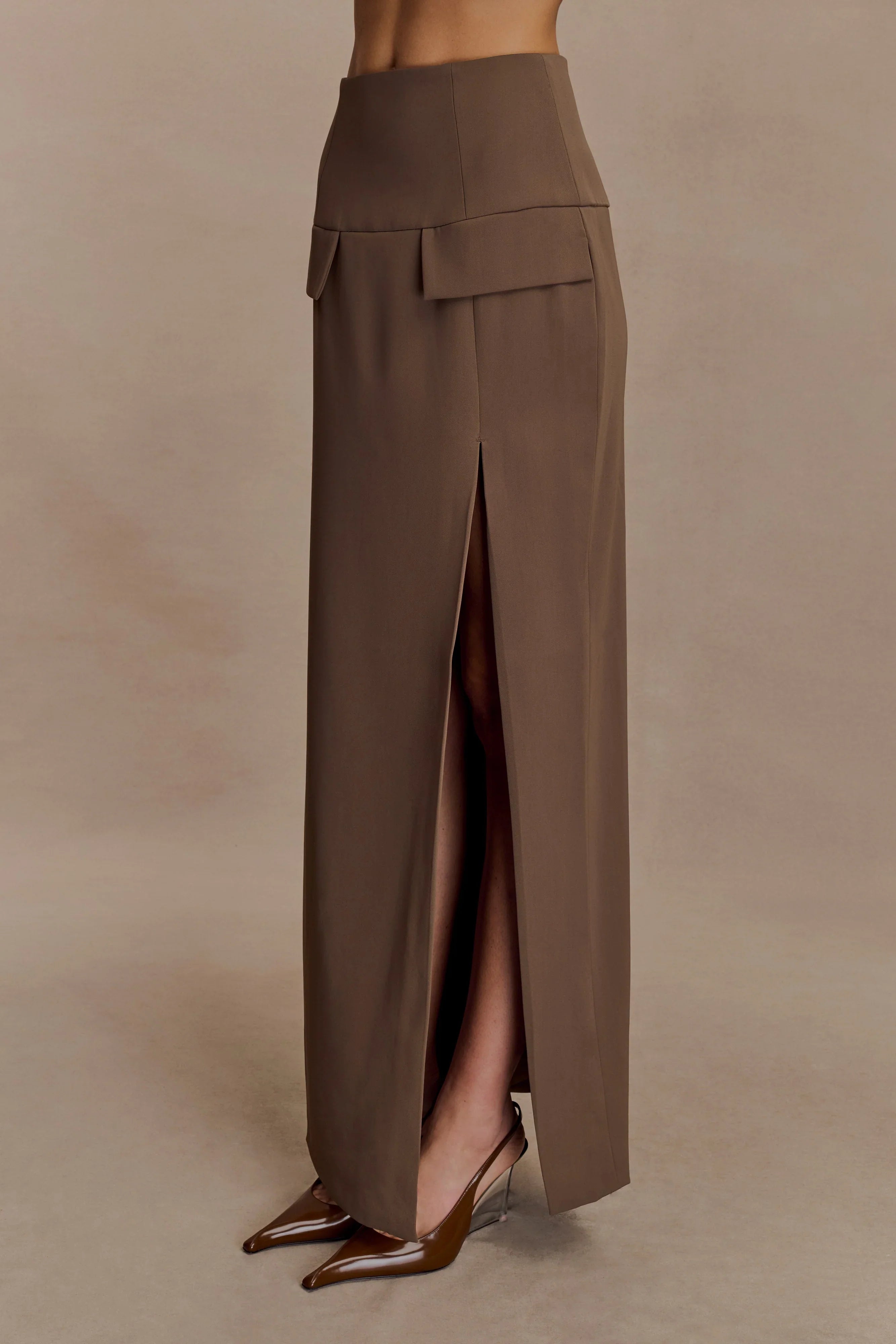 Cassie Column Maxi Skirt Cacao Brown