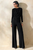 Raniella Black High Neck Top With Gathered And Draped Detailing