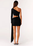 Wrapped Asymmetrical Mesh Dress Black
