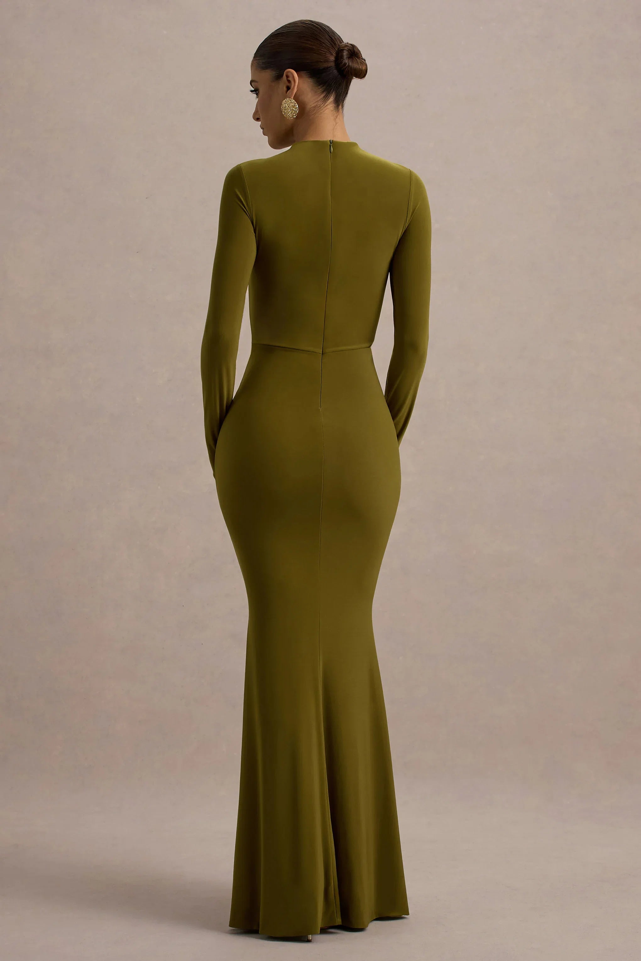 Reid Green Long Sleeve Gathered Maxi Dress