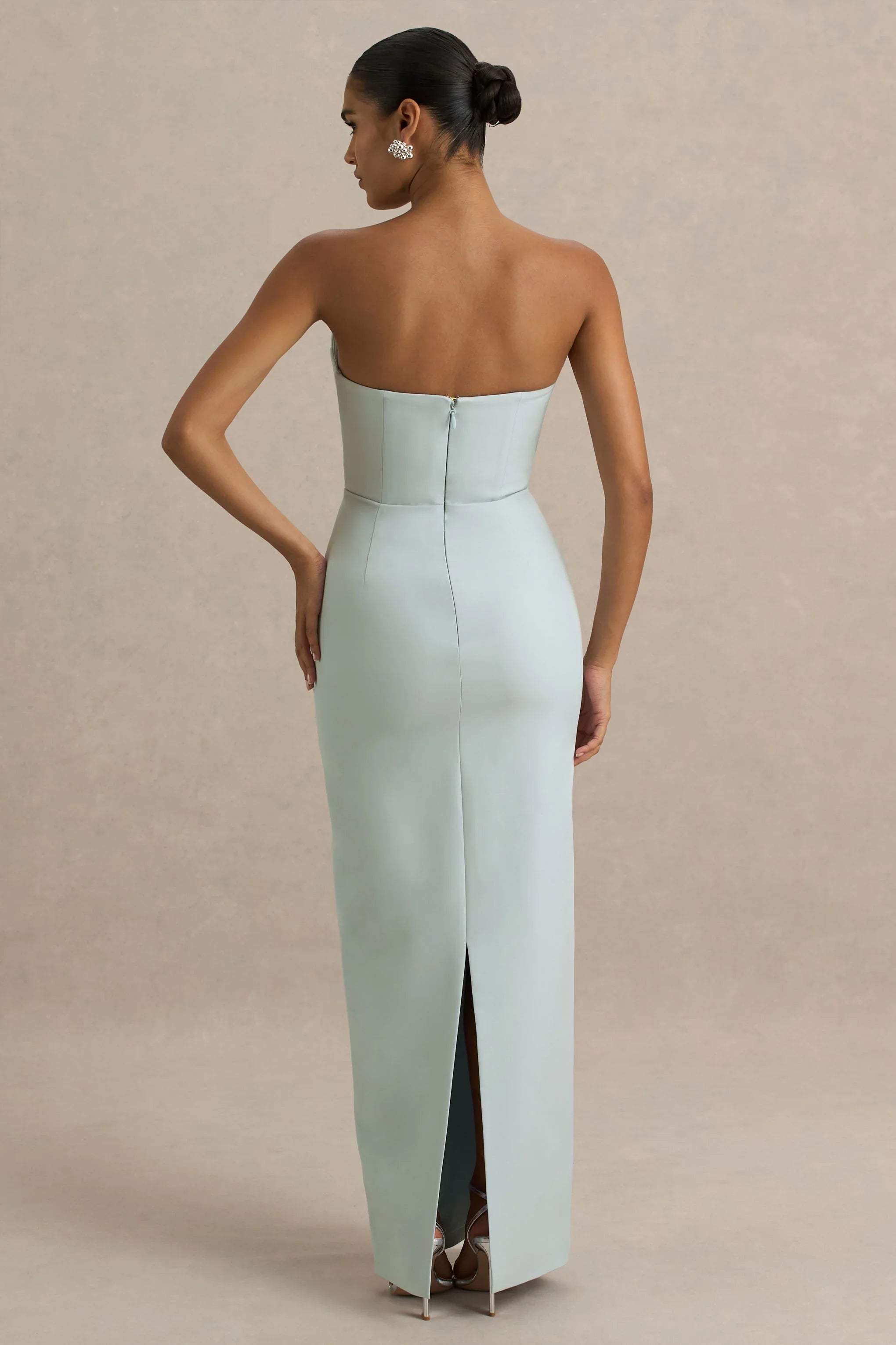 Fierce Light Blue Asymmetric Ruched Maxi Dress