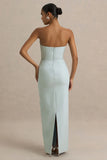 Fierce Light Blue Asymmetric Ruched Maxi Dress