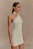 Mariposa Slinky Halter Mini Dress Ivory