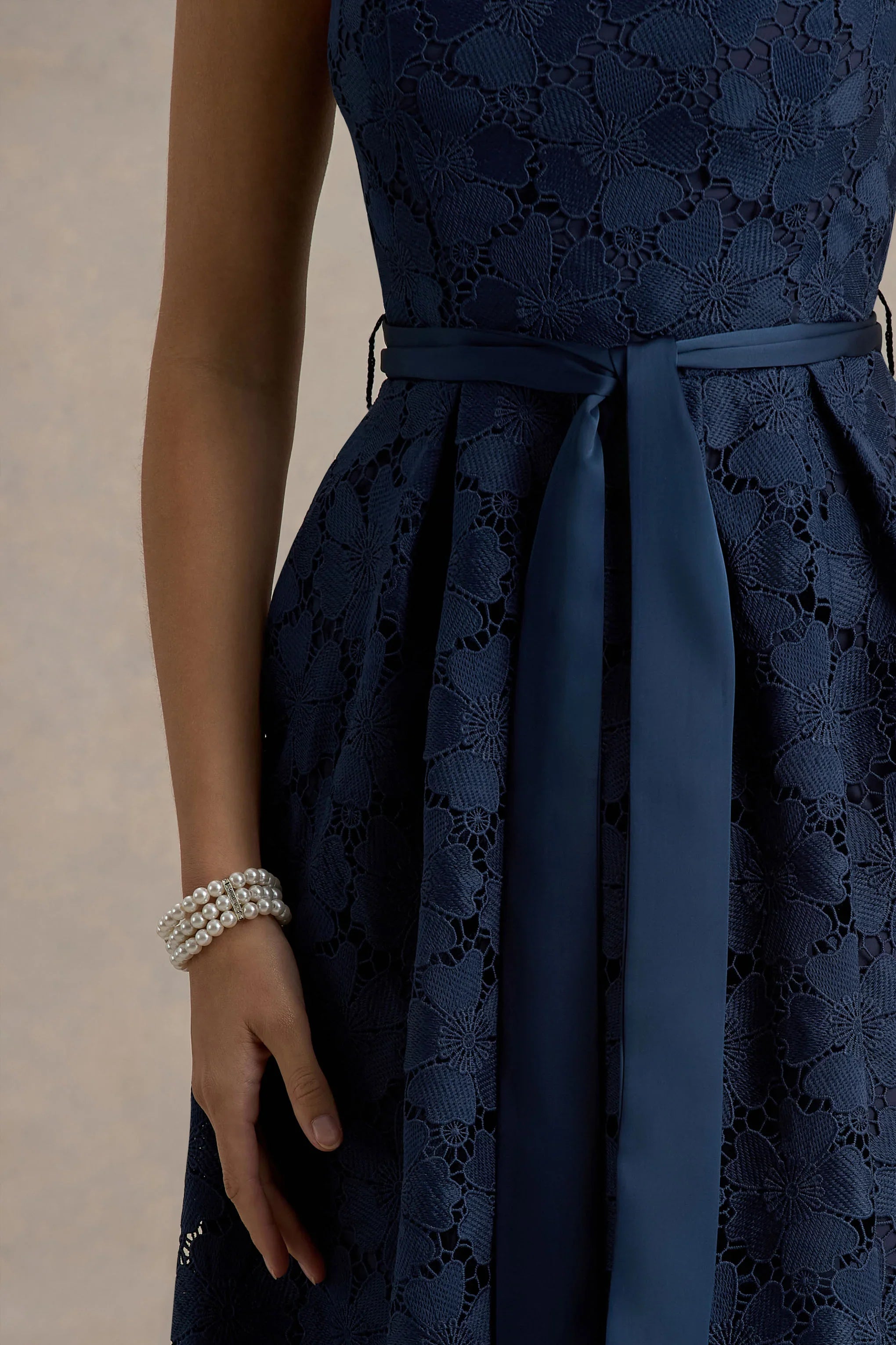 Shania Navy Lace Bandeau Skater Midi Dress