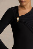 Alexia Black Asymmetric Neck Maxi Dress With Gold Details