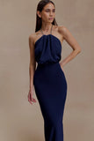 Elina Satin Necklace Maxi Dress Navy