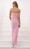 Velvet V Neck Maxi Dress In Barbie Pink