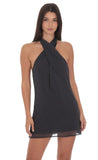 Pinstripe Cross Halter Dress in Black