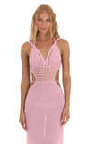 Ixora Crochet Cutout Midi Dress in Pink