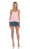 Shoulder Tie Flare Top in Pink