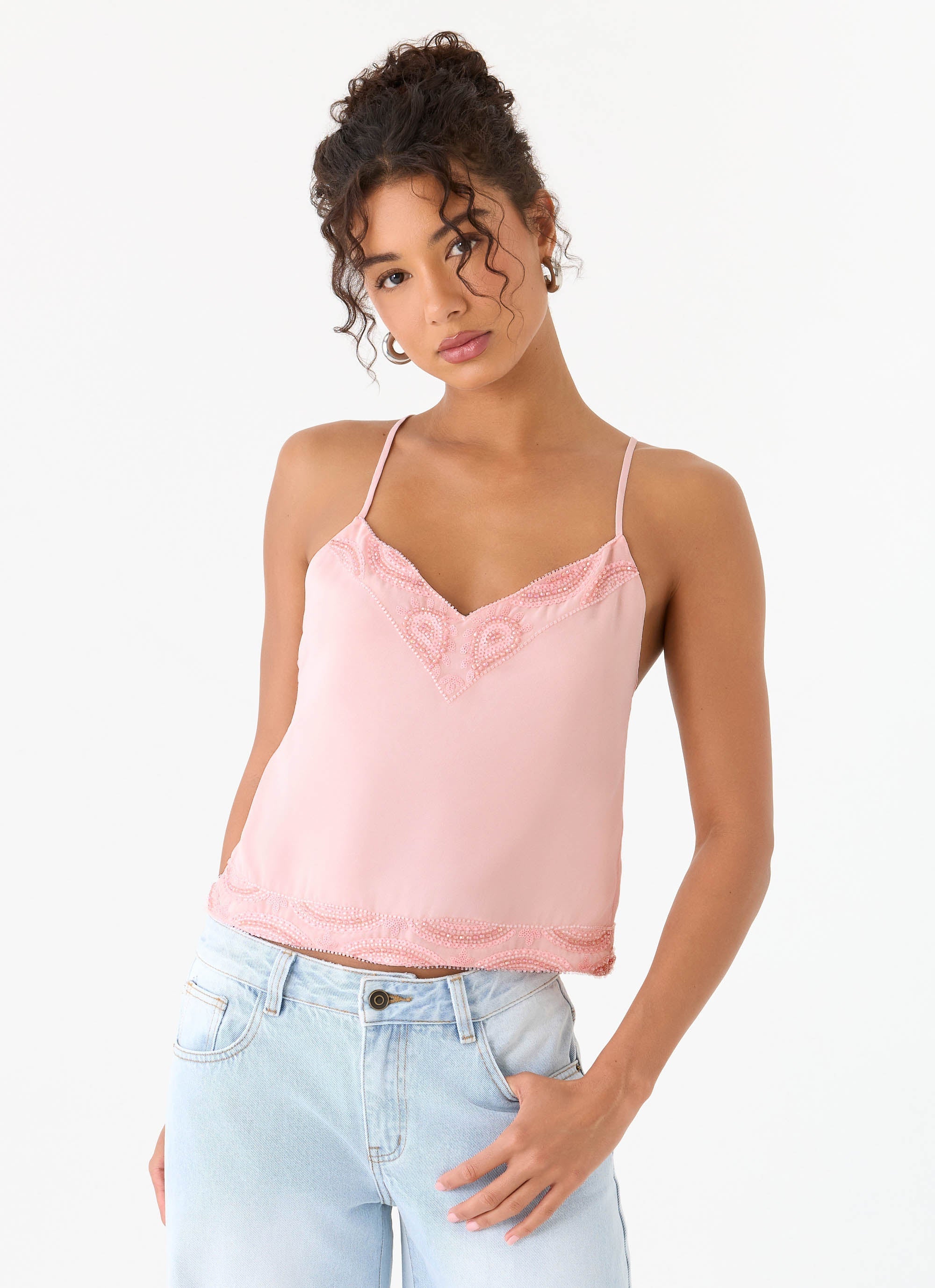 Avania Beaded Top Pink