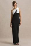 Kiri Black White One Shoulder Bow Maxi Dress