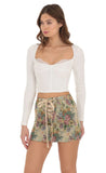 Ribbed Lace Long Sleeve Top in White