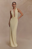 Stella Draped Slinky Maxi Dress Pale Lemon