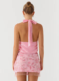 Iglesias Beaded Sequin Mini Skirt Pink