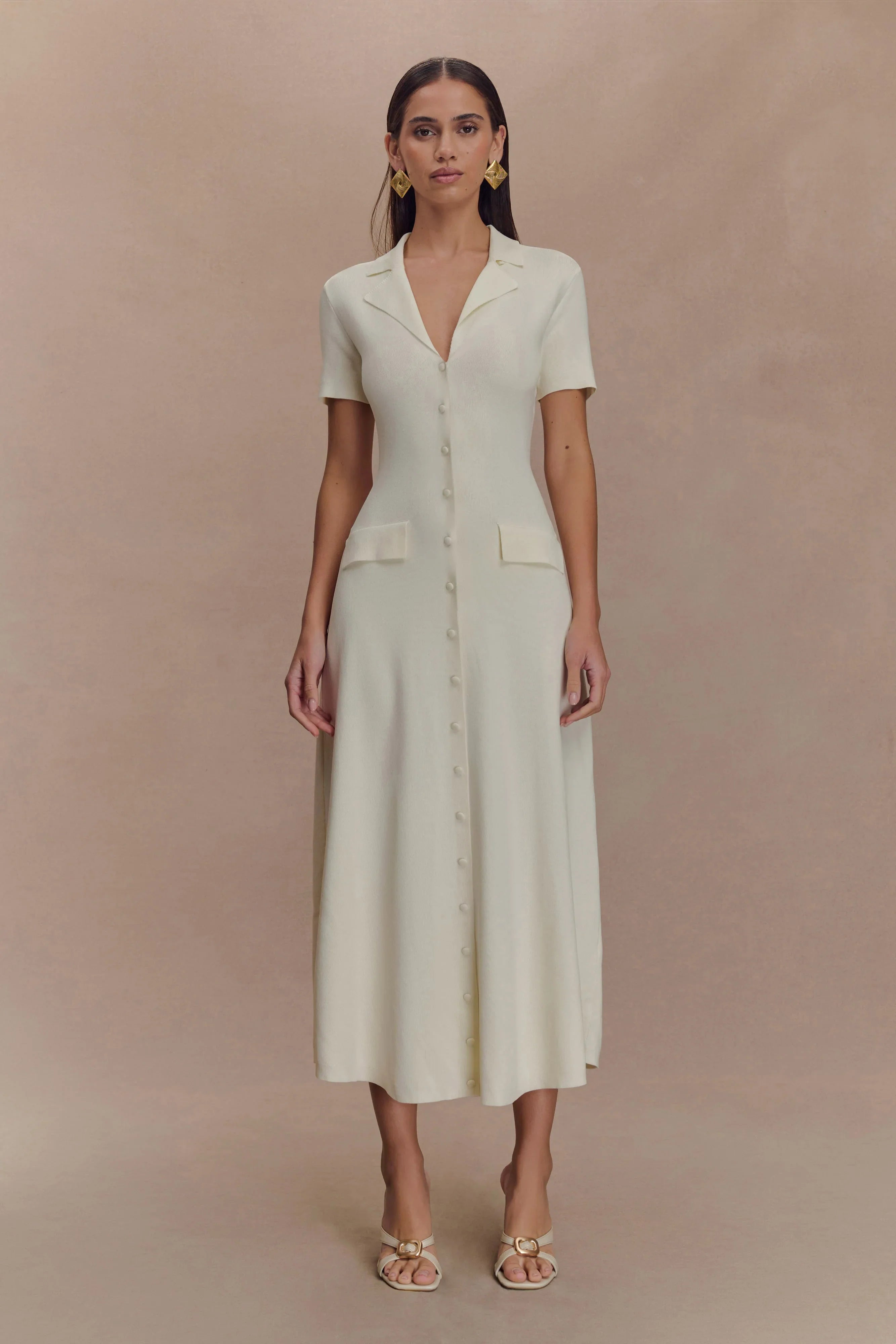 Pearson Short Sleeve Knit Midi Dress Ivory