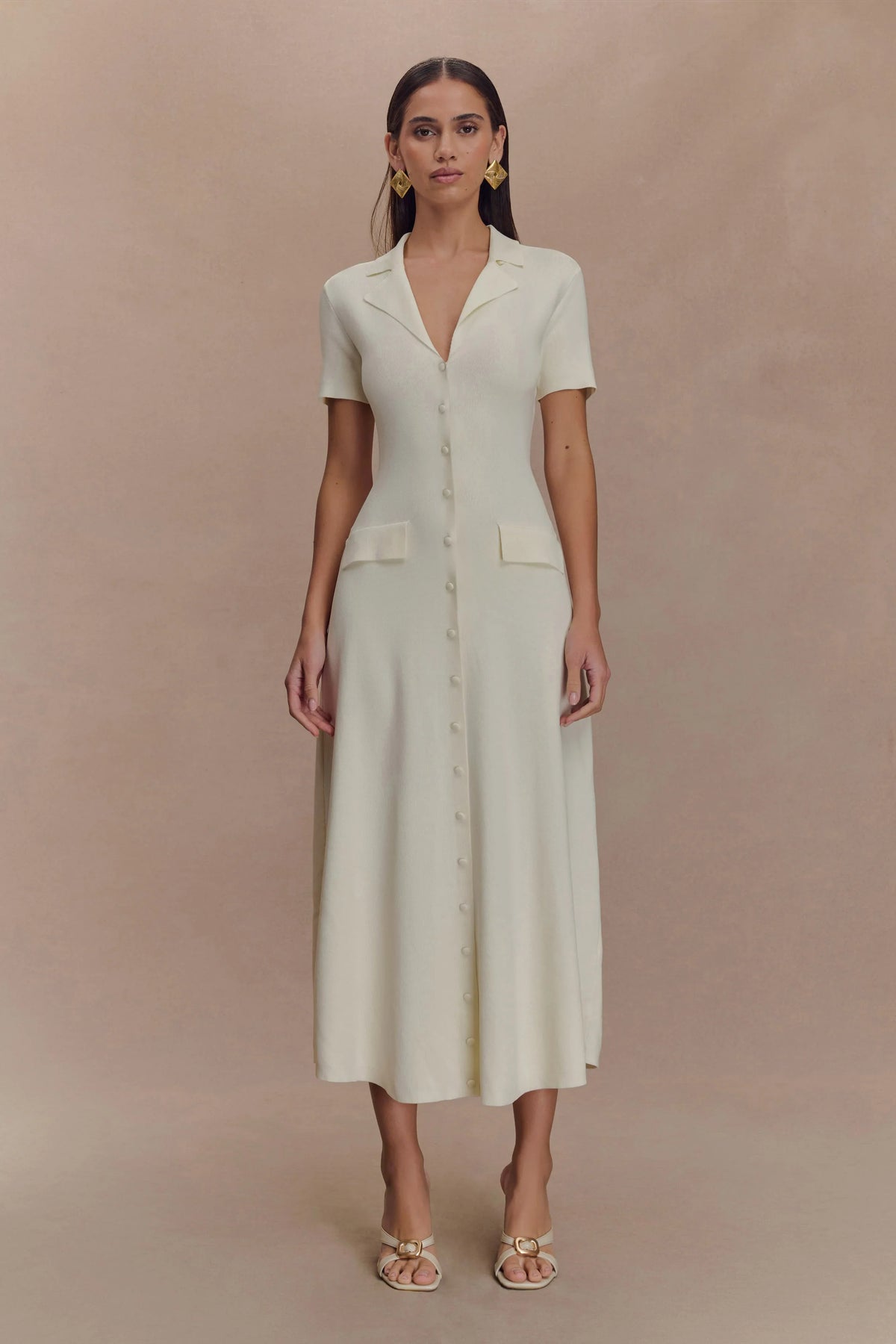 Pearson Short Sleeve Knit Midi Dress Ivory