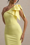 Ambretta Lemon One Shoulder Midi Dress With Bow