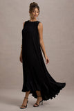 Hazelle Black Chiffon A Line Ruffled Maxi Dress