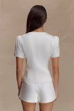 Anne Short Sleeve Satin Top White