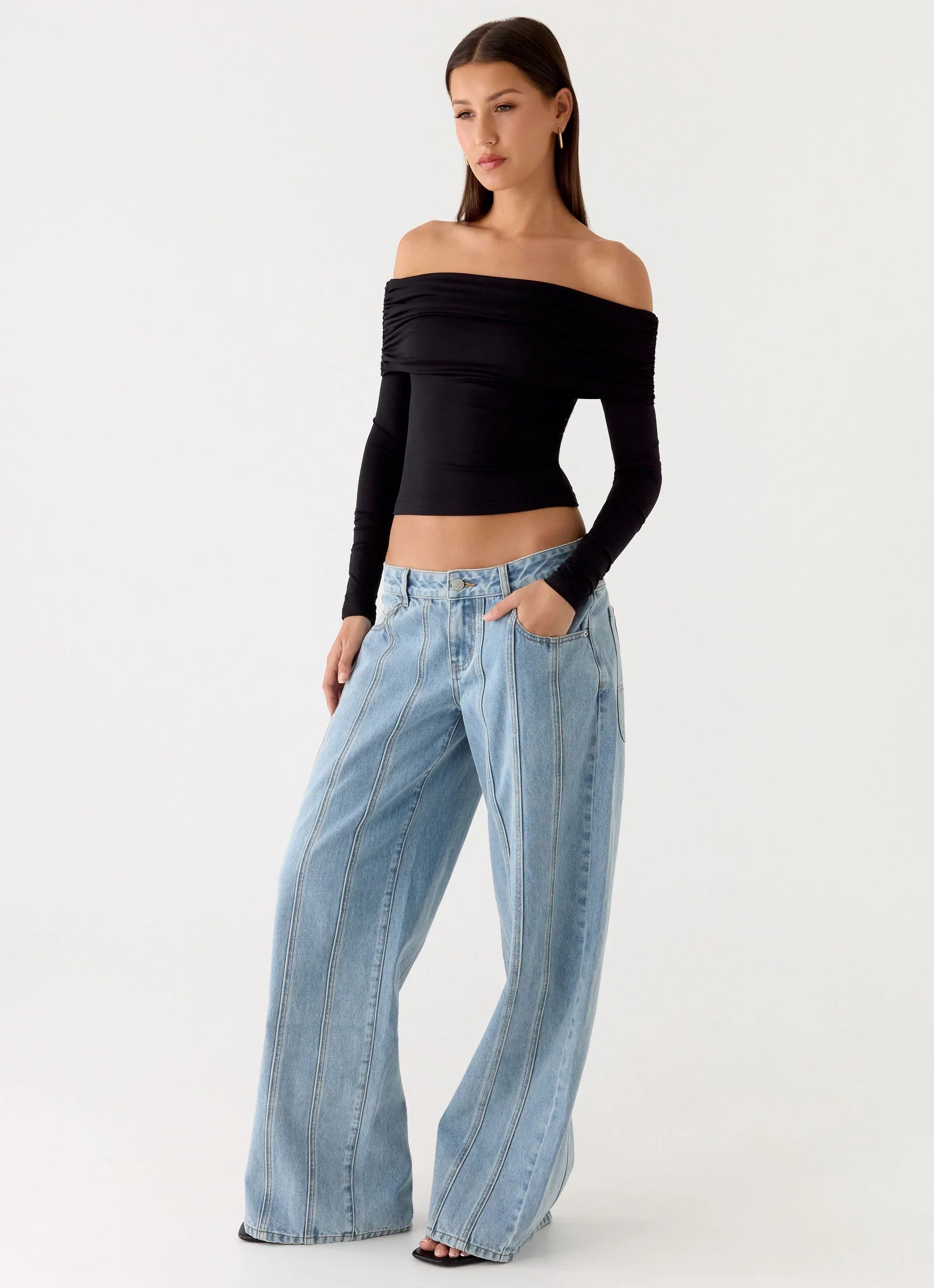 Johnny Low Rise Wide Leg Denim Jeans Light Blue Wash