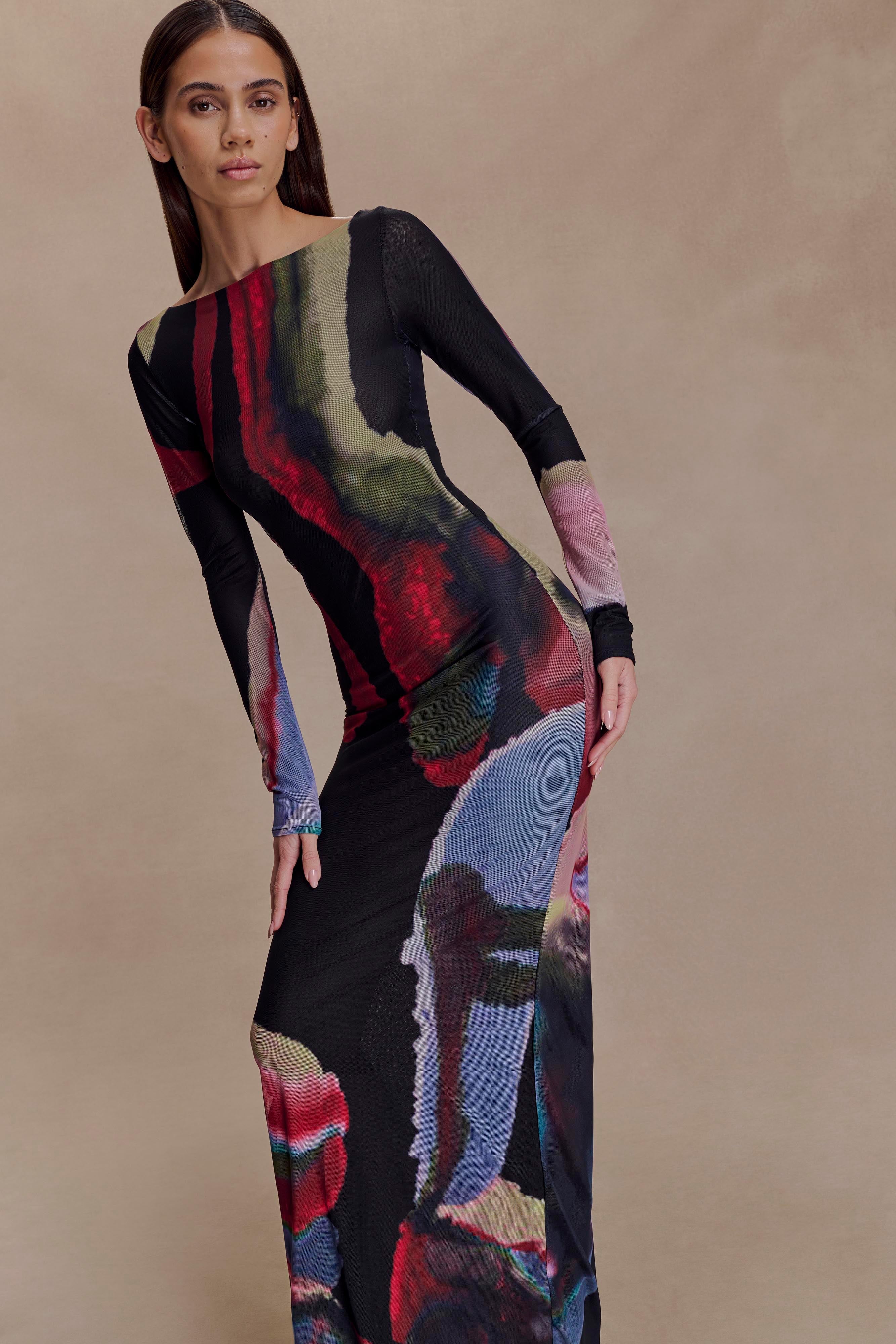 Soraya Long Sleeve Mesh Maxi Dress Multi Fluid Reverie Print