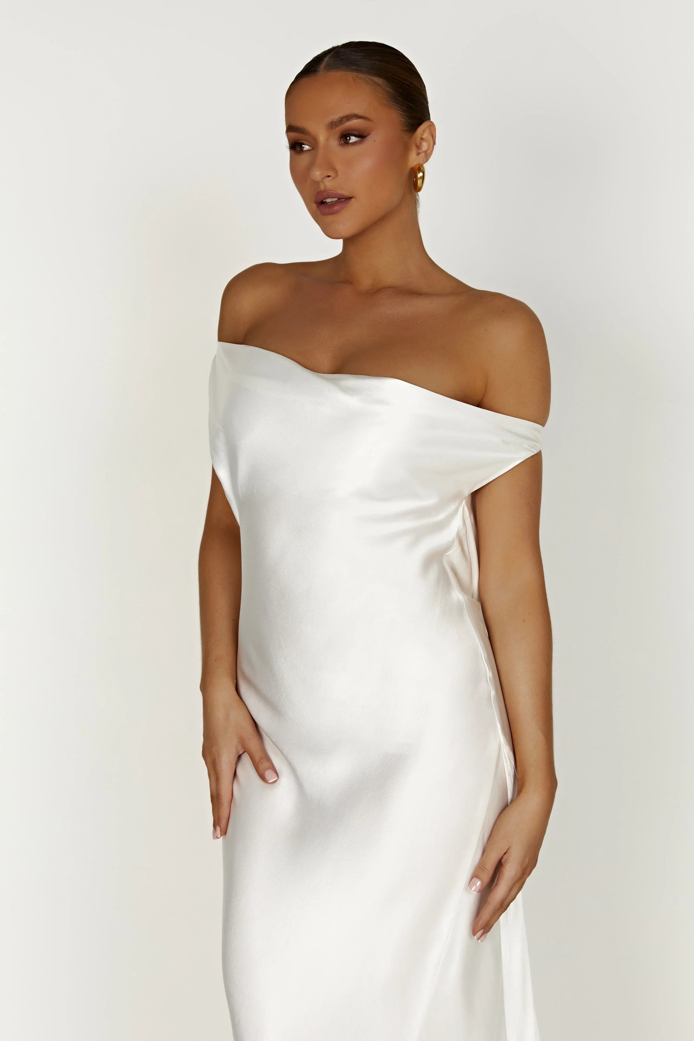 Yvette Slip Maxi Dress With Asymmetrical Hem White