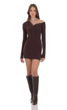 Off Shoulder Henley Dress in Brown