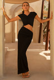 Pia Black Short Sleeve Maxi Dress With Cut Out