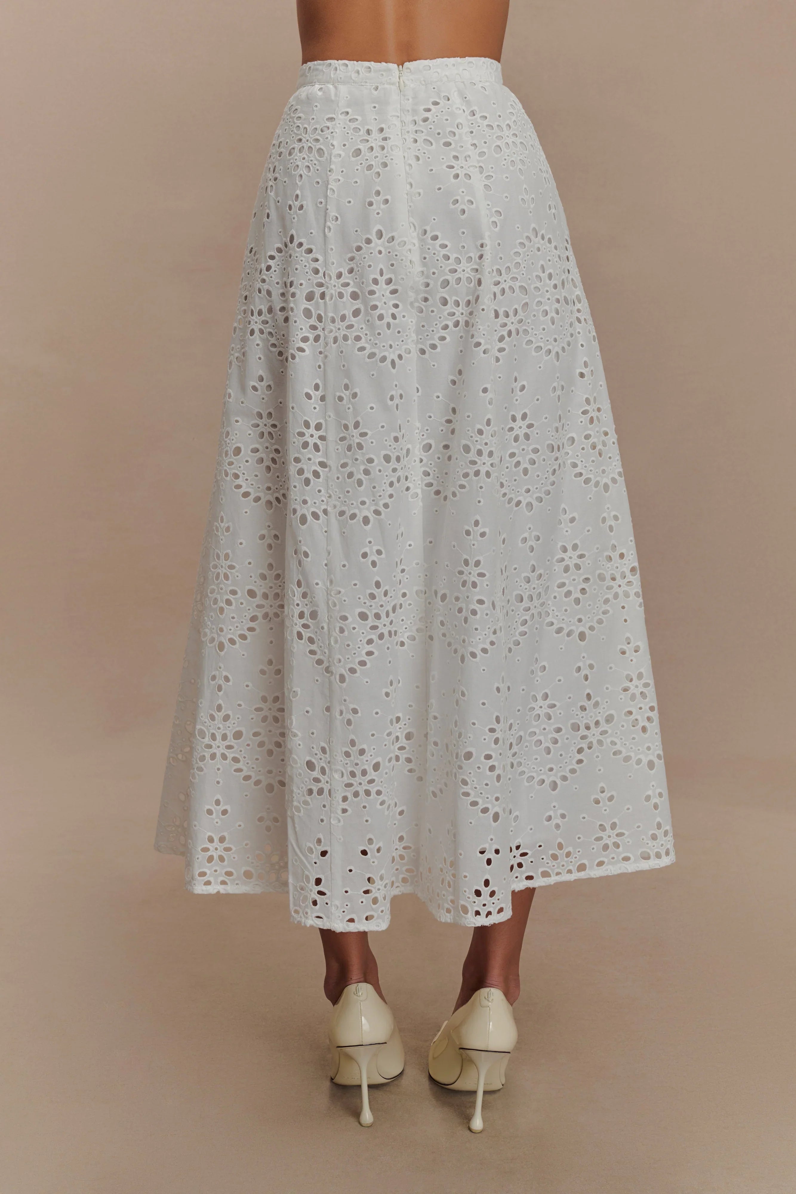 Arla Broderie Midi Skirt White