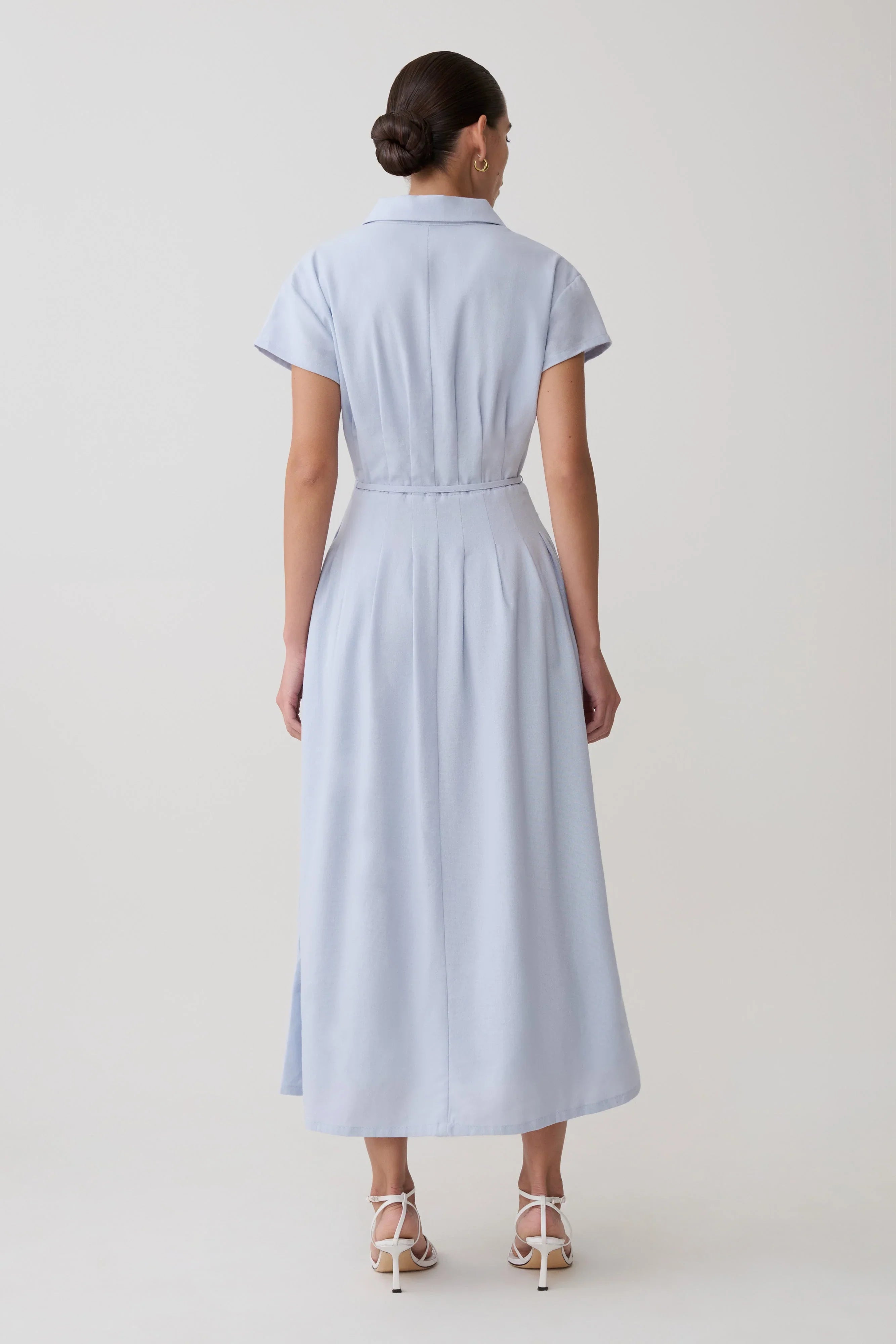 Aysha Buttoned Linen Midi Dress Cornflower Blue