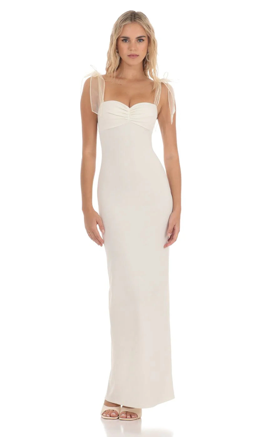 Shoulder Ties Maxi Dress in White