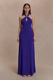 Ozias Halter Semi Sheer Knit Maxi Dress Deep Purple