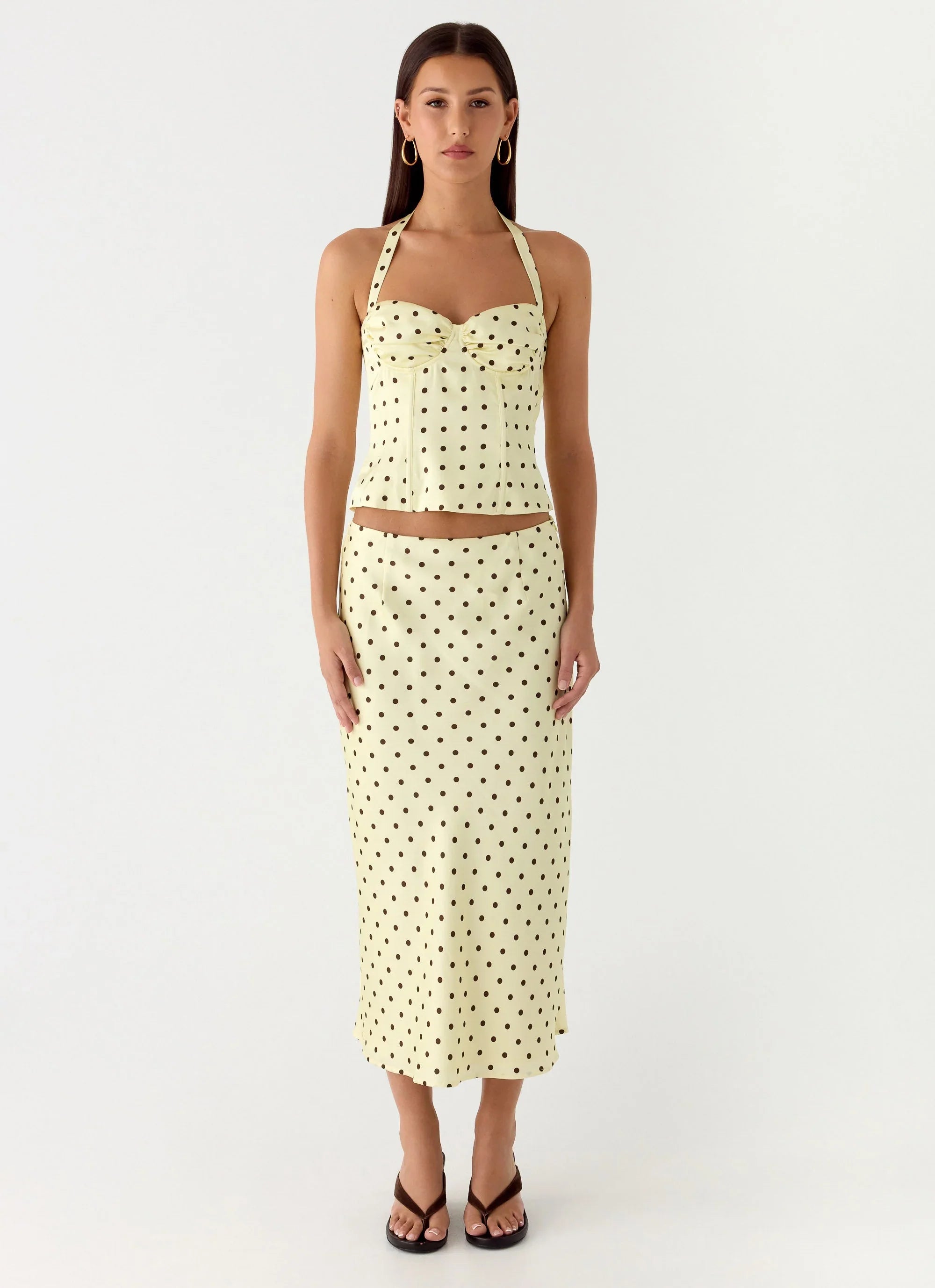 Breanne Midi Skirt Yellow Polka Dot