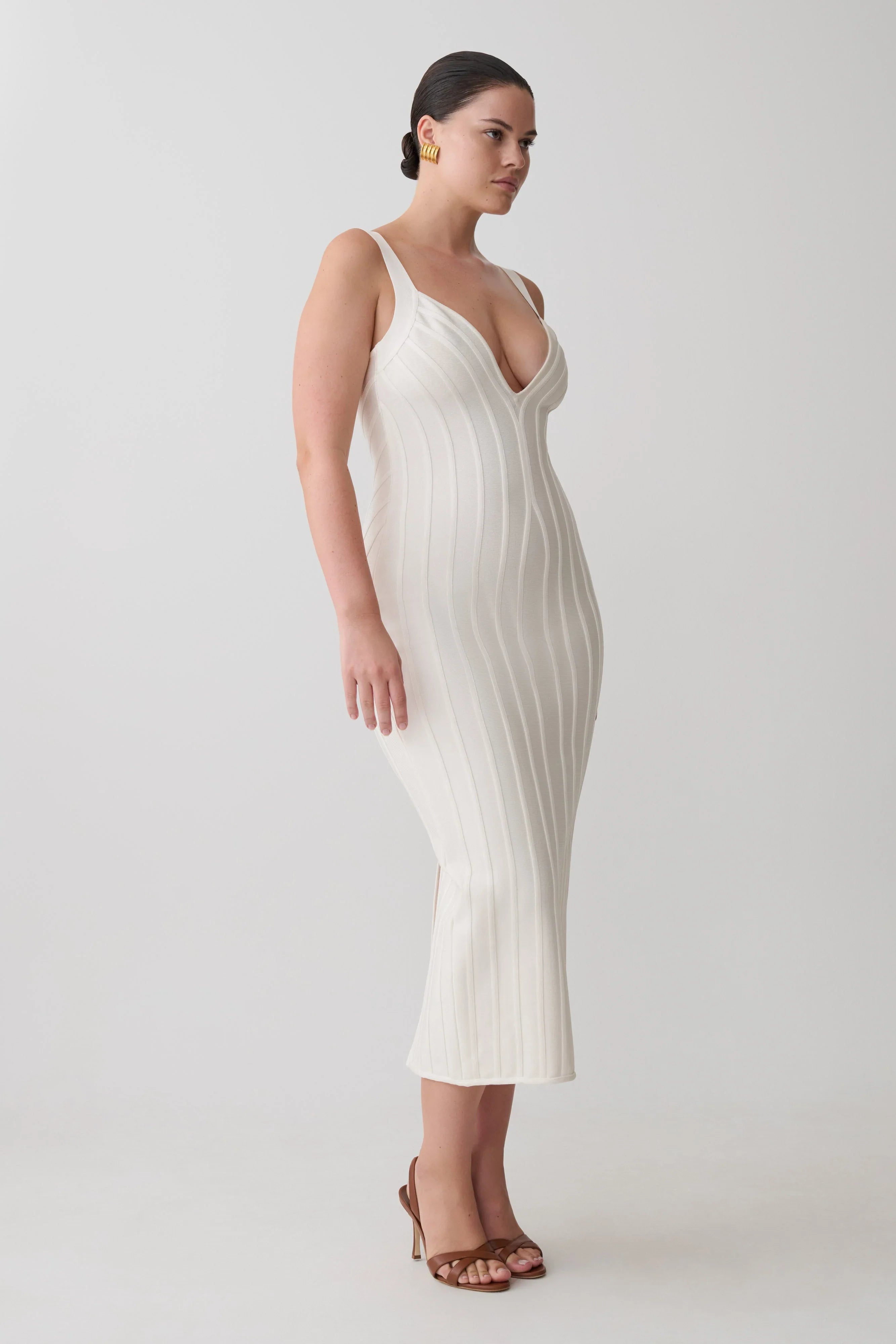 Gia Bandage Knit Midi Dress Ivory