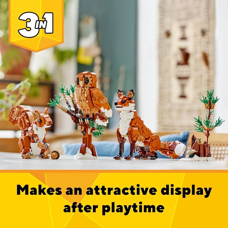 LEGO Creator 3 in 1 Forest Animals Red Fox Toys Building Toys for Kids Boys Girls Ages 9 W 3 Building Options into Fox Owl or Squirrel Gift for Birthdays 31154