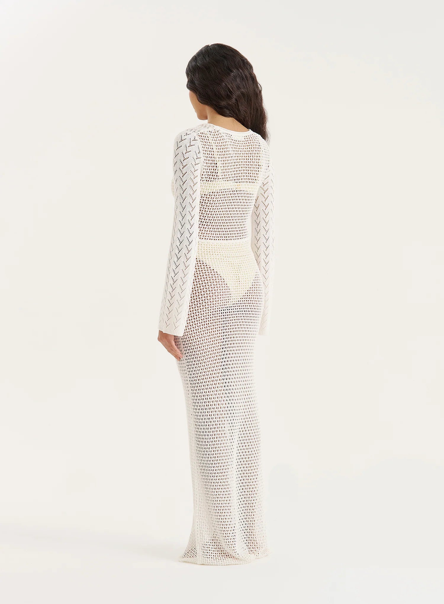 Cream Knit Panelled Crochet Maxi Dress
