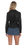 Belted Faux Leather Jacket in Black