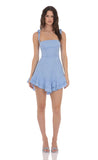 Floral Jacquard Ruffle A line Dress in Light Blue