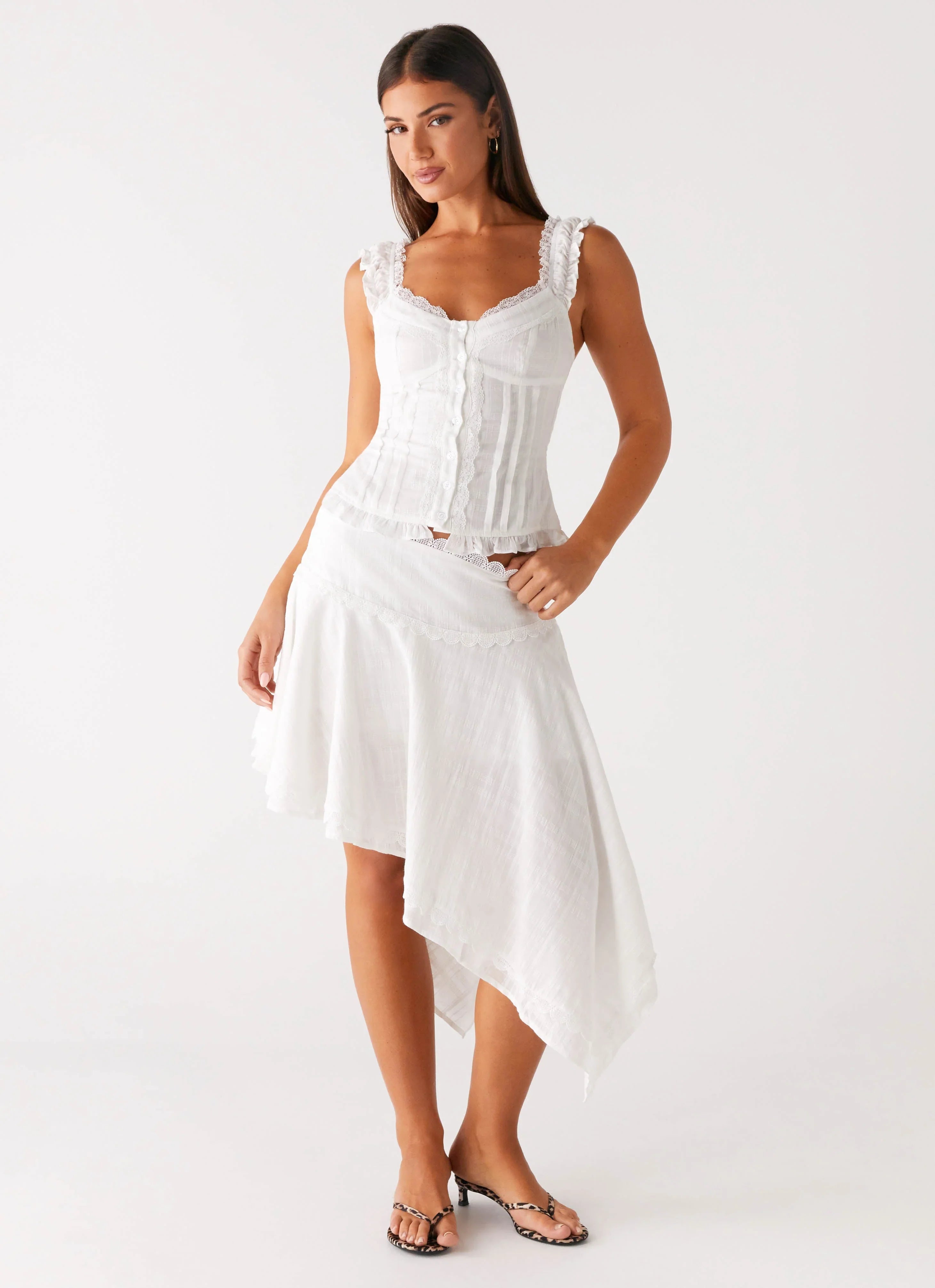 Clearwater Mist Midi Skirt White