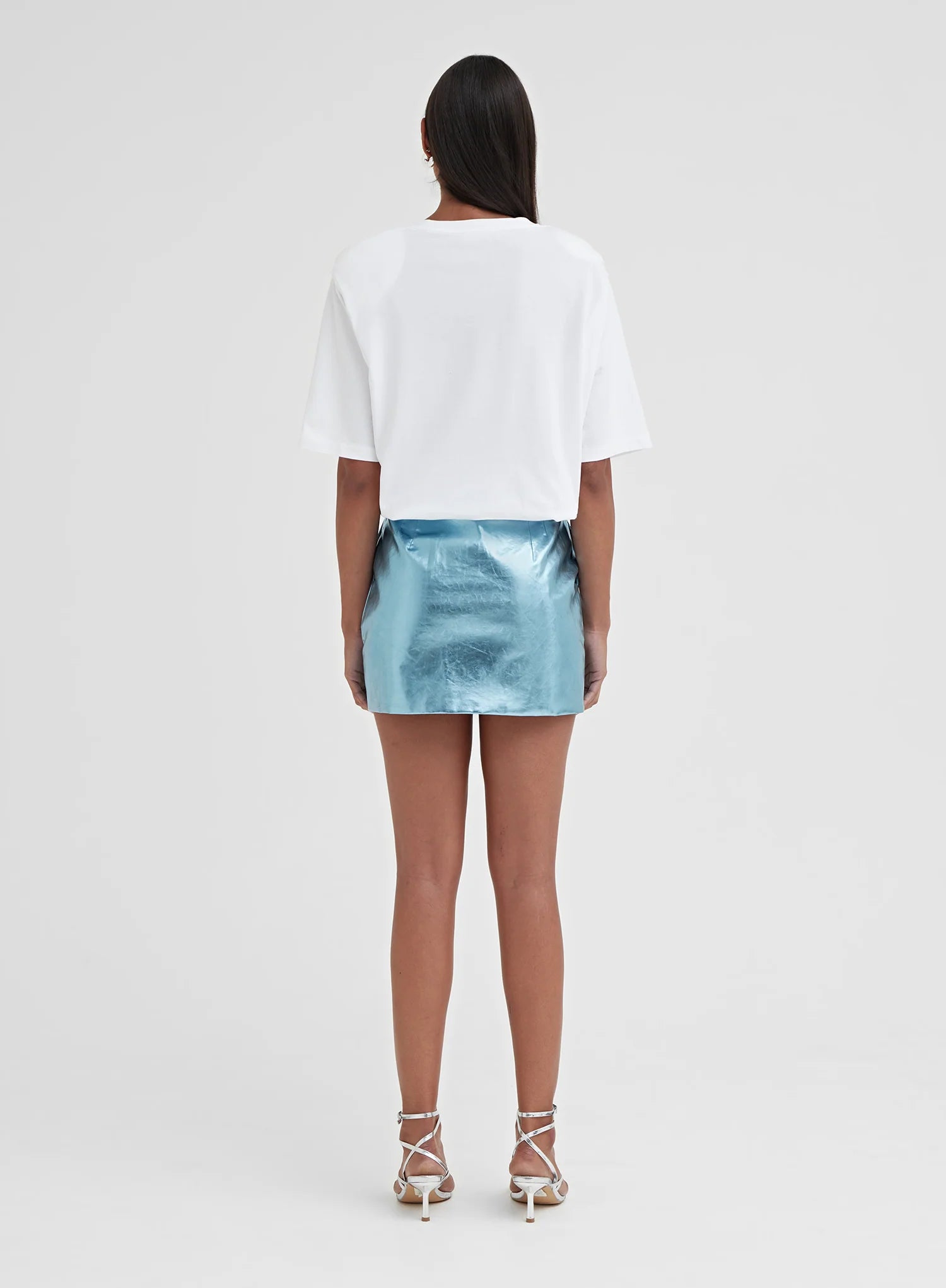 Blue Metallic Faux Leather Mini Skirt