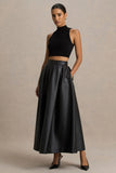 Noa Black Faux Leather A Line Midi Skirt
