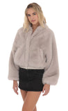 Faux Fur Bomber Jacket in Soft Taupe