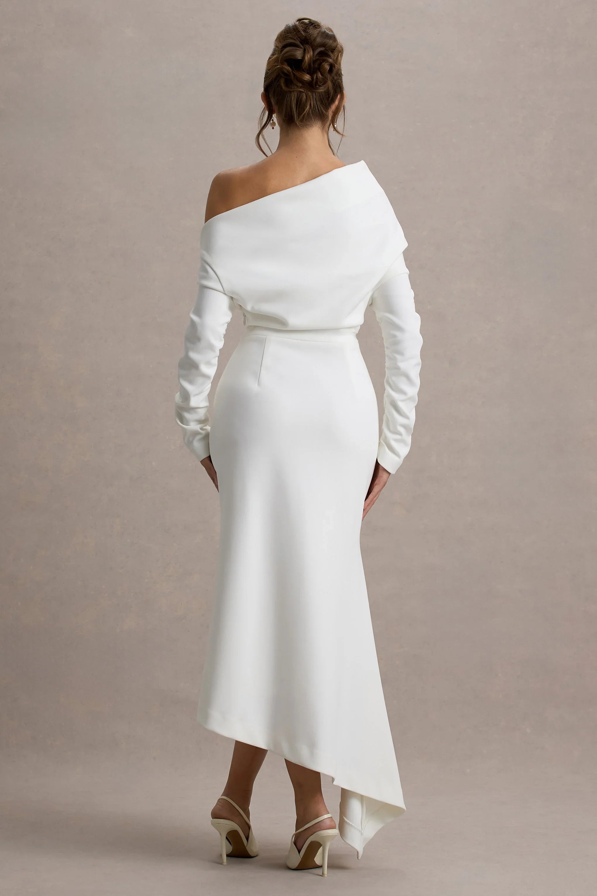 Lou White One Shoulder Asymmetric Maxi Dress
