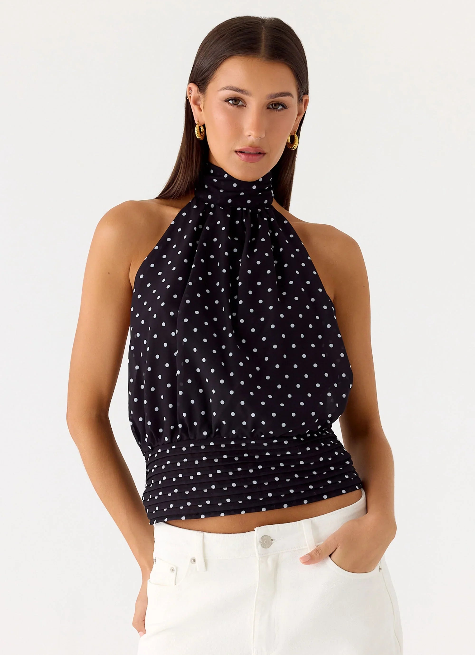 Willow Chiffon Top Black Polkadot