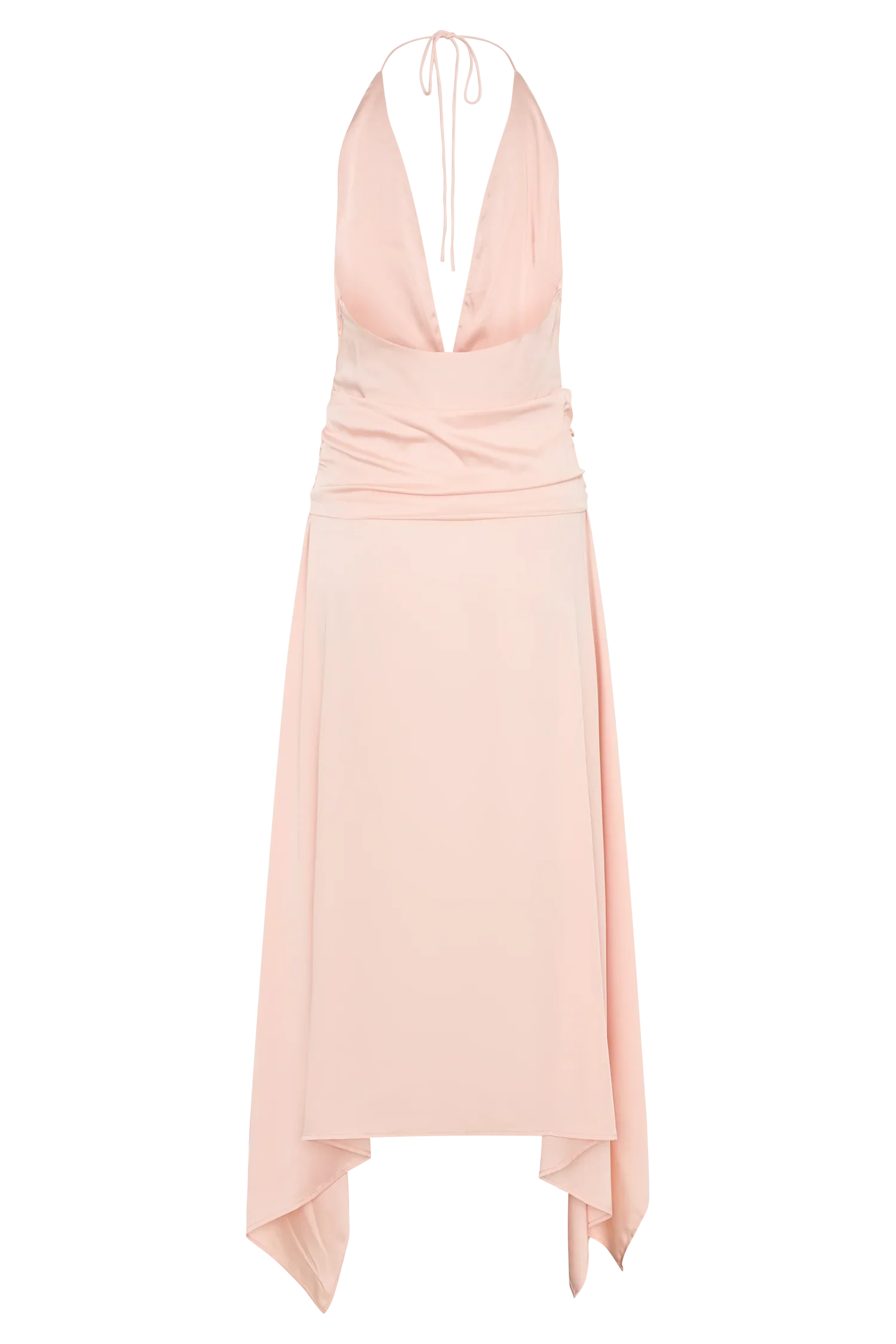 Cyra Plunge Satin Midi Dress Peach