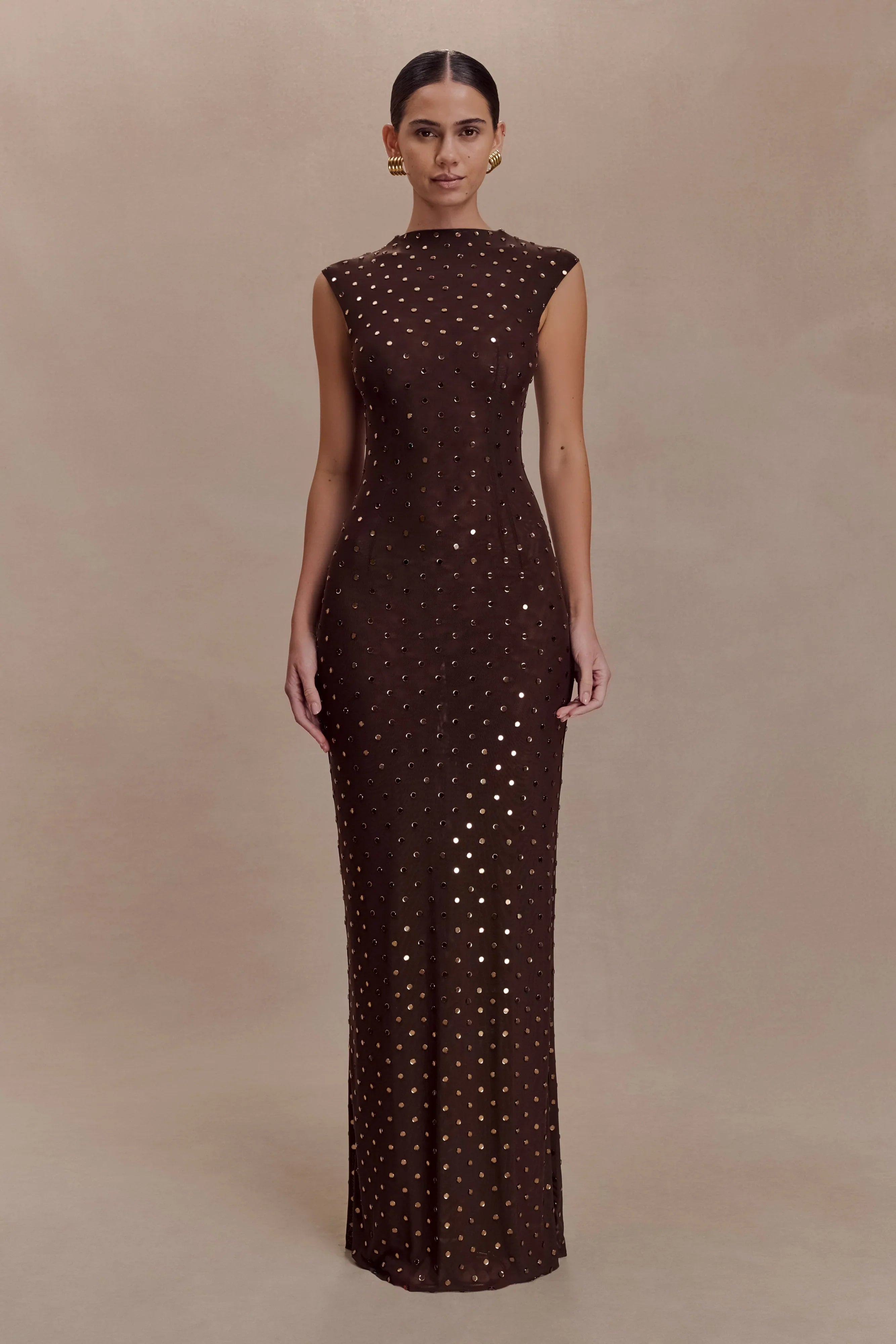 Samara Sleeveless Diamante Maxi Dress Chocolate