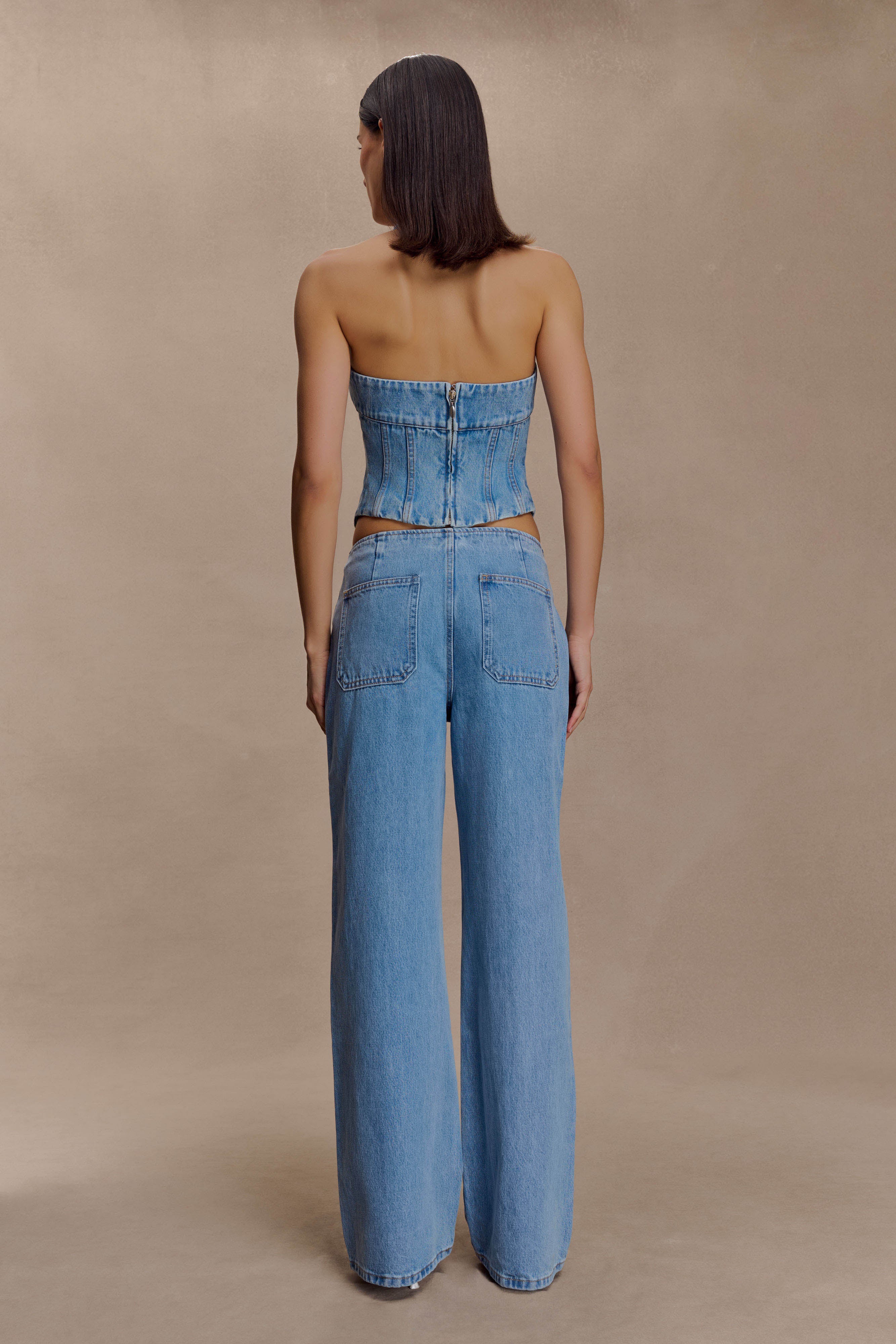 Meadow Denim Corset Halter Top Classic Blue