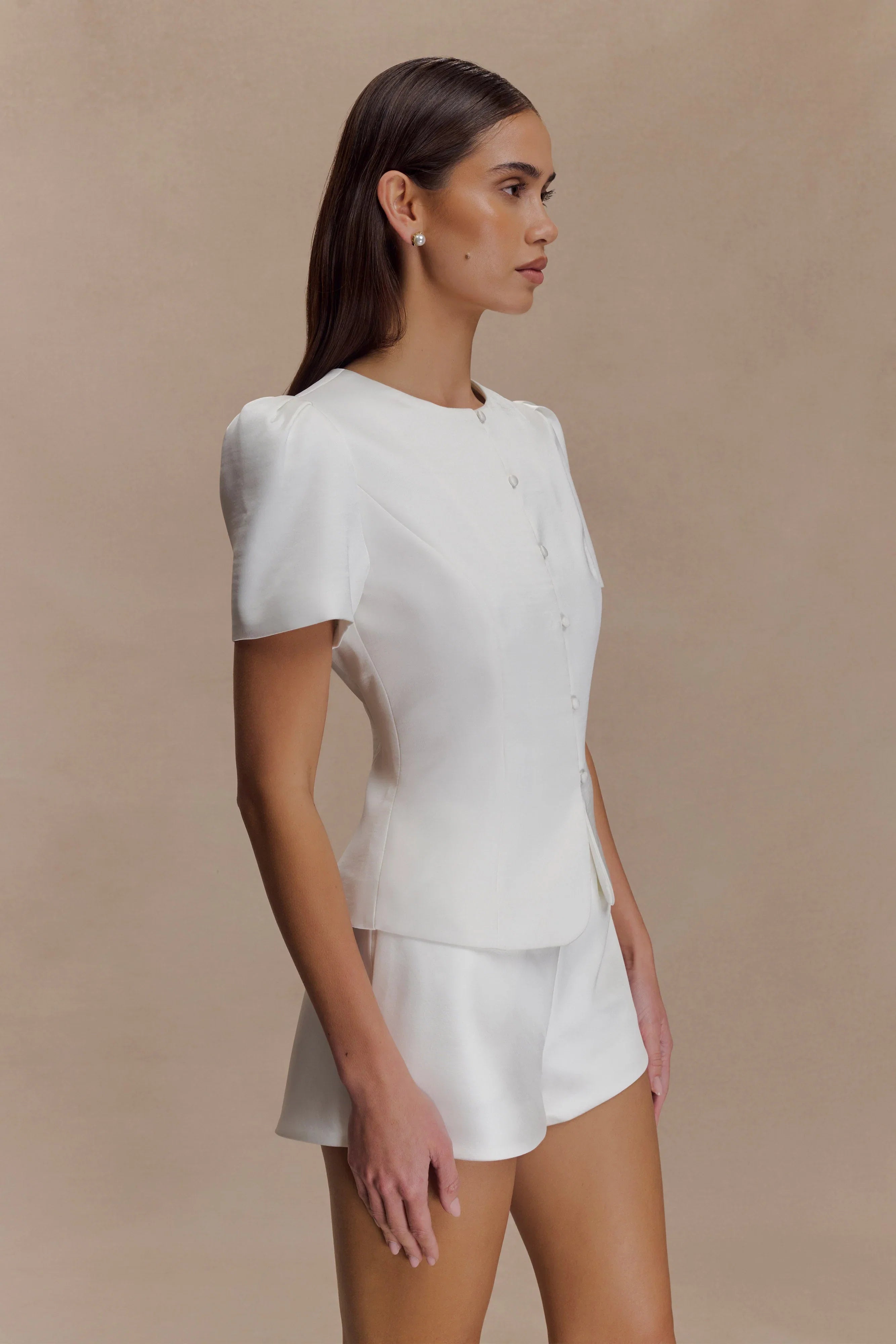 Anne Satin Mini Short White