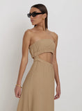 Camel Textured Cut Out Bandeau Maxi Dress